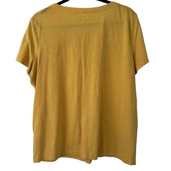 🤍TOMMY HILFIGER Sunflower Yellow Cotton Split-Neck T-Shirt Women's Large - Picture 2 of 4